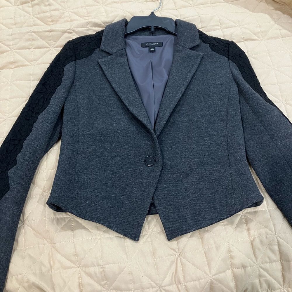 Ann Taylor Dark Gray Blazer with Black Accents